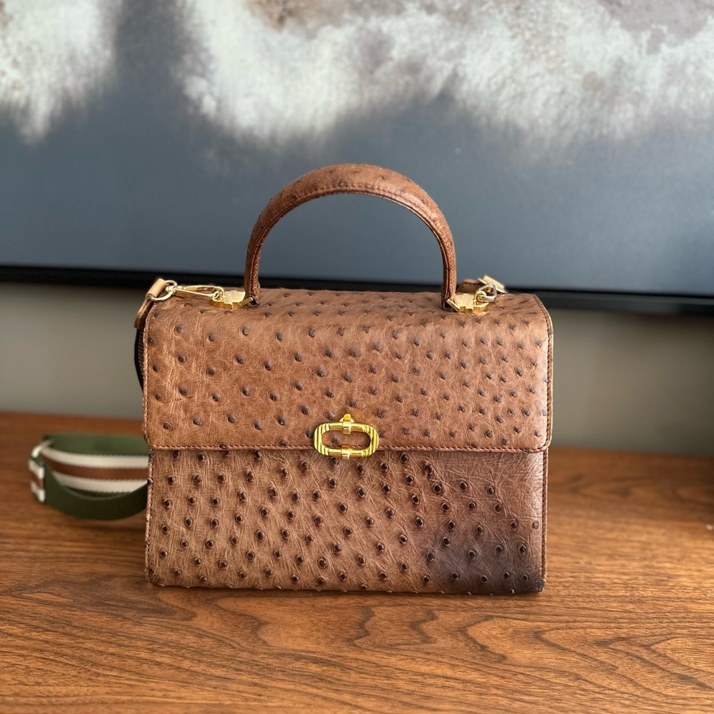 Elegant Brown ostrich Leather Handbag